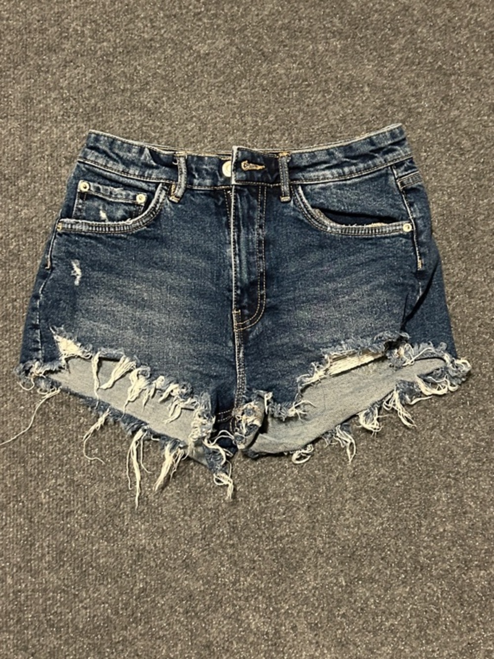 Zara Dark Blue Distressed Denim Cutoff Shorts